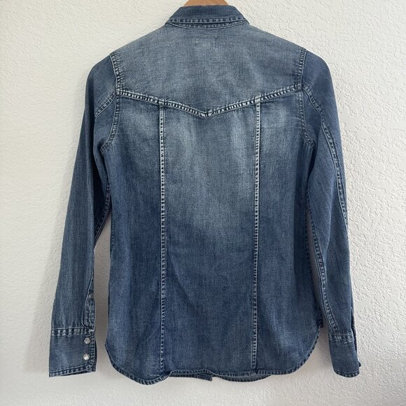 J Crew Shirt Womens 0 Blue Denim Western Pearl Snap L/S Cowgirl Rodeo G1394 - Picture 5 of 13